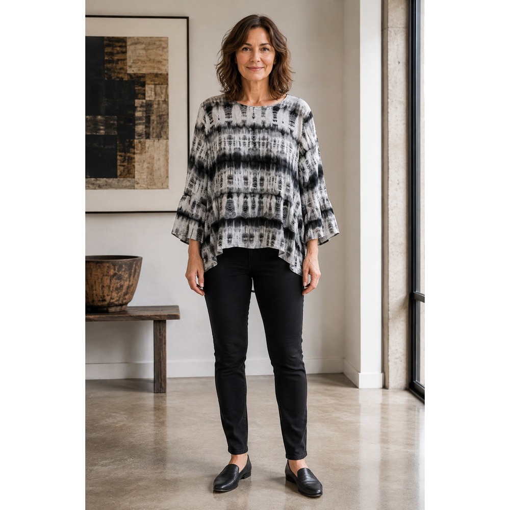 Bryn Walker Blouse Women's Size Small Linen Tie Dye oversized Black White